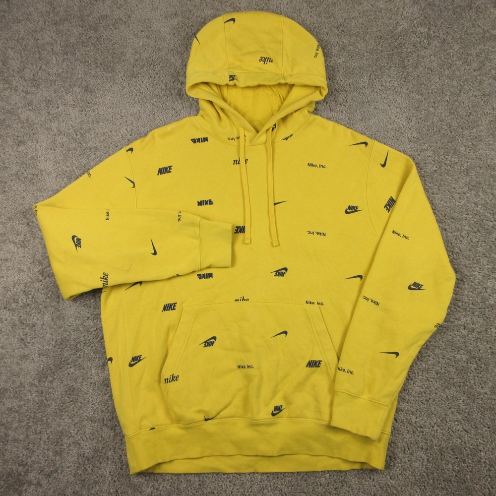 Nike Sweater Men Large Yellow Geometric Sportswear Club Fleece Hoodie Sweatshirt